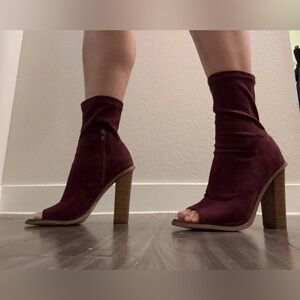 Elegant Burgundy Peep-Toe Ankle Boots